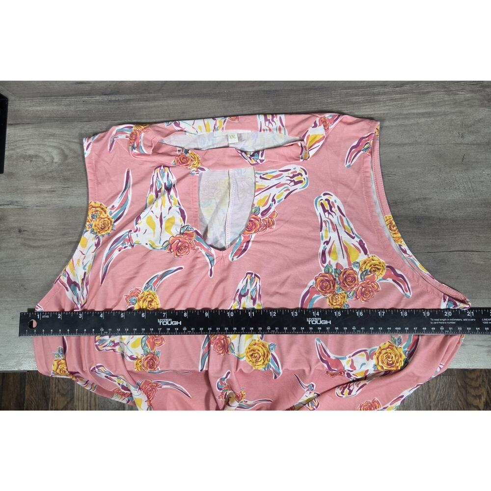 Simply Southern XXL Dress Pink Floral Longhorn Cow Skull Tassel Western Boho - Picture 4 of 5